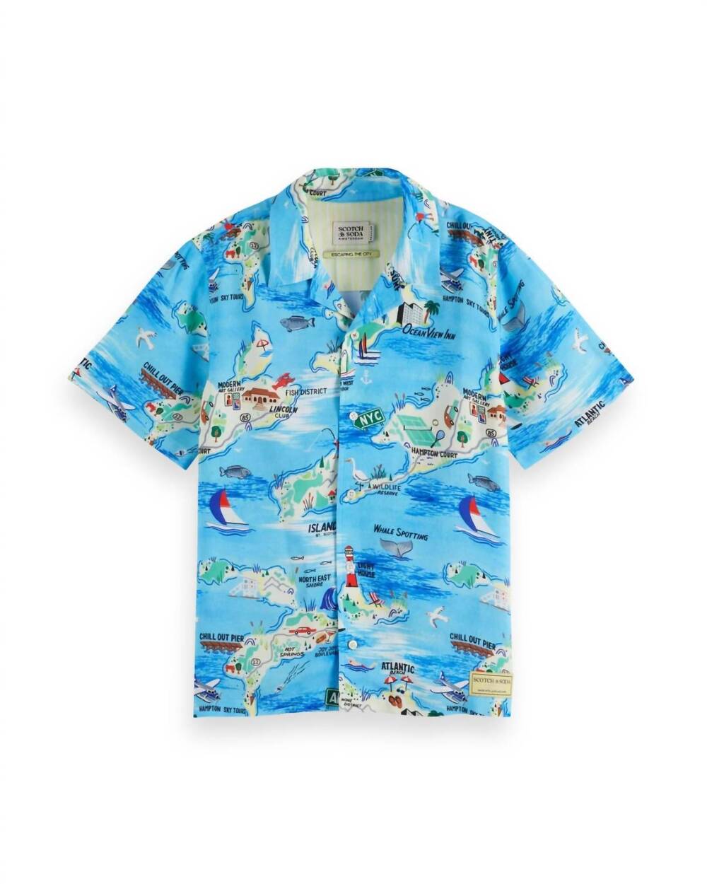 NEW SCOTCH & SODA boys' printed short sleeve shirt in hampton islands blue